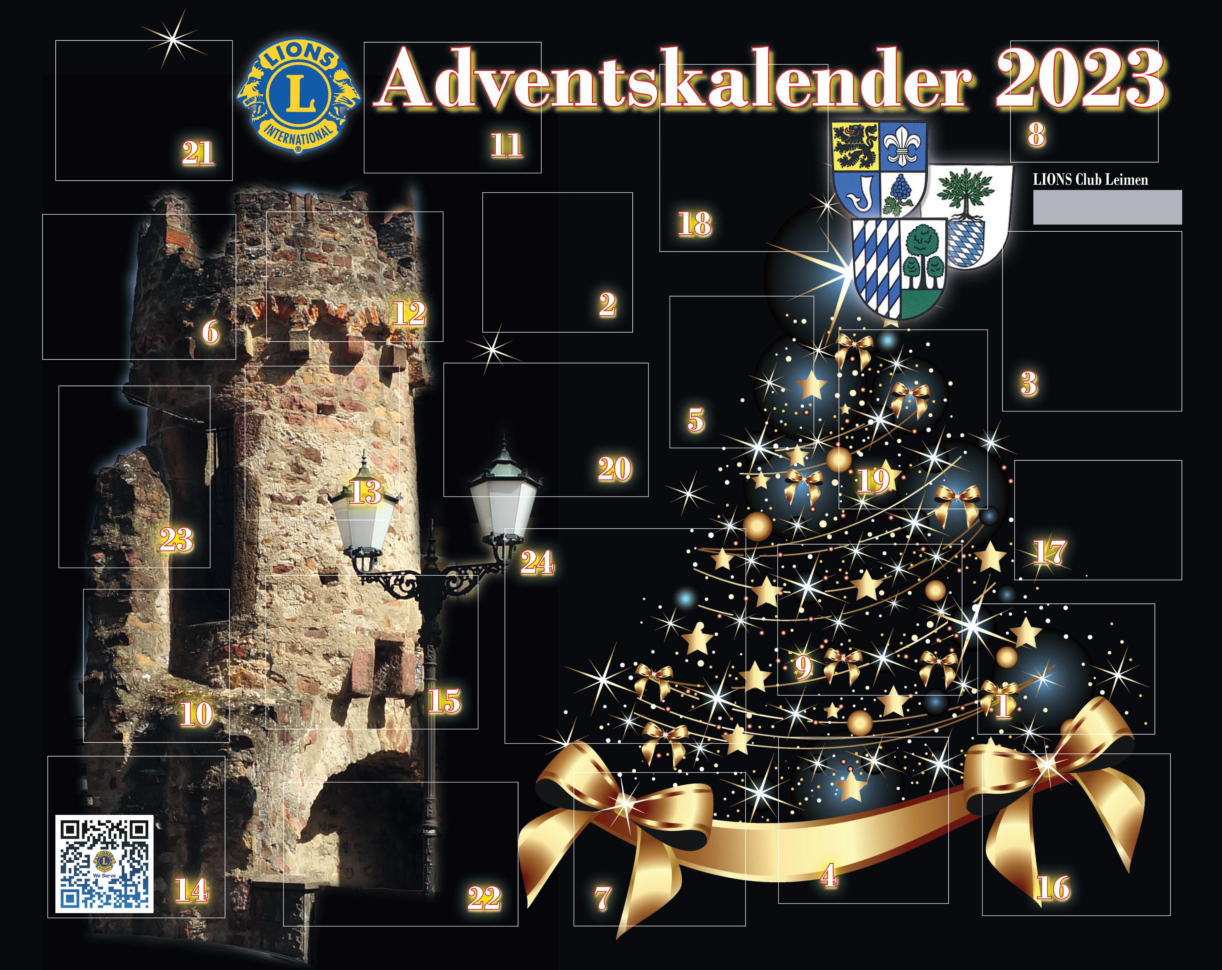 
    
            
                    Der Adventskalender 2023 des Lions Clubs Leimen hat als Motiv das Wahrzeichen von Leimen, den „Franzosenturm“
                
        
