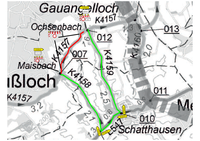 
    
            
                    Umleitung über Schatthausen 
                
        
